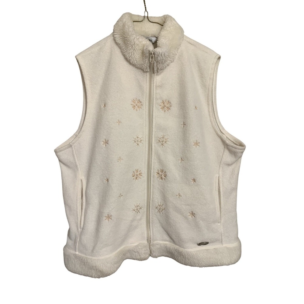 Northern Reflections Snowflake Motif Fleece Vest Womens XL Ivory Holiday Festive